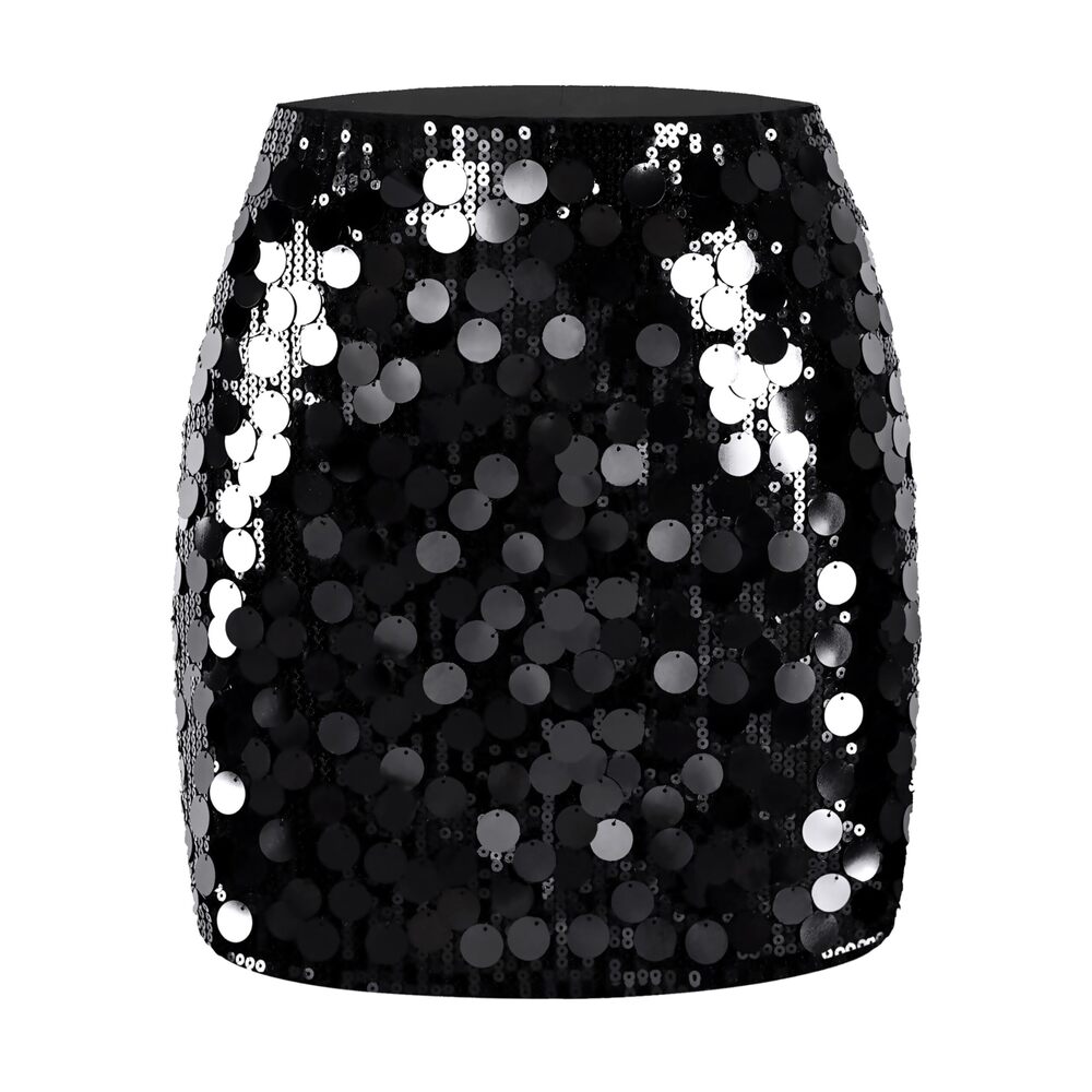 3516 Contrast Sequin Skirt Sparkle Stretchy Bodycon Mini Coin Skirts Night